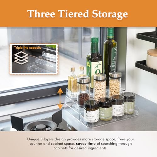 GREATLINK 3-Tier Acrylic Spice Rack Organizer for Cabinet and Kitchen – Cabinet & Countertop Storage for Spices, Seasonings, Pantry, Perfume & Medicine (1 Pack)
