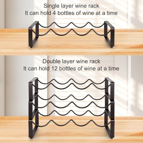 Carperipher Stackable Wine Rack Countertop, 12 Bottles 3 Tier Wine Cabinet Counter, Wine Rack Holder and Storage, Metal Wine Bottle Holder Freestanding for Cabinet - size: 3 Tier