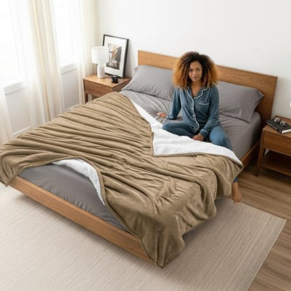 Utopia Bedding Reversible Plush Sherpa Blanket King Size Camel, 90x102 Inch | Soft, Warm, Fleece, Bed, Sofa, Couch, Camping, Travel, Cozy, All Season - color: Camel, size: King (90x102 Inch)