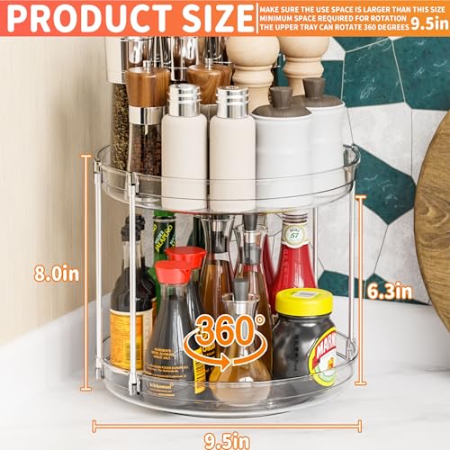2 Tier Lazy Susan Turntable for Cabinet,Countertop,Pantry,9.5"W Spinning Seasoning Organizer,Double Rotating Kitchen Spice Rack Organizer and Condiments,Medicine,Vitamin Bottle Organizer Carousels,1Pc - size: 9.5"W-2Tier-1 Pack
