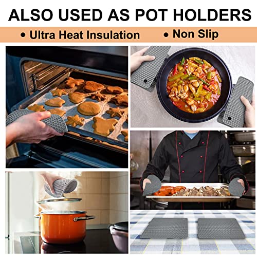 Walfos Silicone Trivet Mats - 4 Heat Resistant Pot Holders, Multipurpose Non-Slip Hot Pads for Kitchen Potholders, Hot Dishers, Jar Opener, Spoon Holder, Food Grade Silicone & BPA Free (Nordic Grey) - style: 7.1+7in, 4 Grey Round + Rectangle