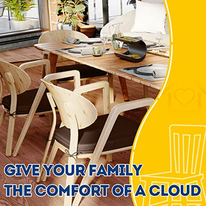 AAAAAcessories D-Shaped Chair Cushions, 2" Thick Dining Chair Pads with Ties and Removable, Machine-Washable Cover, 17" x 16", Set of 6, Brown - color: Brown, size: 6 Count(Pack of 1)