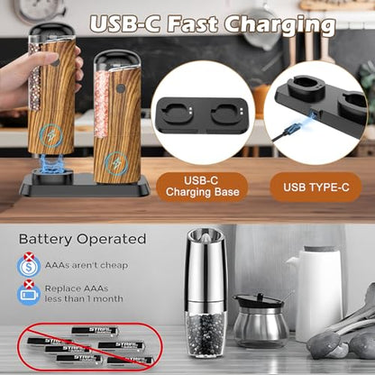 Rechargeable Salt Pepper Grinder Set: Electric Salt and Pepper Mill Automatic Salt Grinder Adjustable Coarseness Pepper Mills Refillable Salt Mills USB Salt Shaker Electric Pepper Shaker - color: Yellow