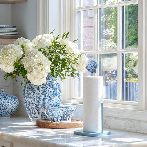 Leinuosen Blue Hydrangea Coquettish Cute Hydrangea Wooden Paper Towel Holder Blue Bathroom Countertop Accessories Kitchen Roll Stand Organizer Standing Apartment Decor Housewarming Gift - style: Blue Hydrangea