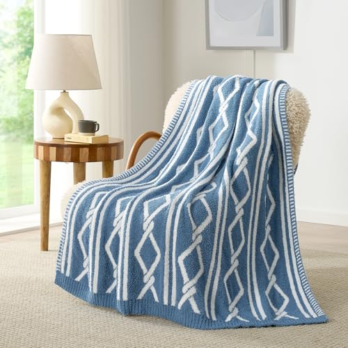 Snuggle Sac Ultra Soft Boho Throw Blanket for Couch Bed Sofa 50x60 inches, Reversible Geometric Blanket with Diamonds Microfiber Fluffy Fuzzy Cozy Knit Soft Throws Birthday Gifts for Women - color: Blue Boho, size: Throw(50"x60")