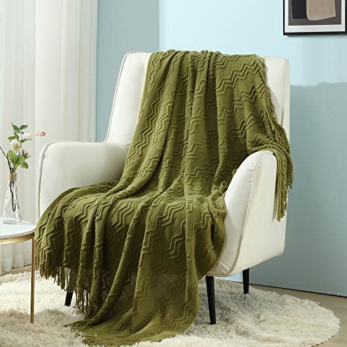 CREVENT Knitted Decorative Throw Blanket for Couch Sofa Chair Bed，Soft Warm Cozy Light Weight for Spring Summer Fall (50''X60'' Avocado Green Christmas Green) - color: Avocado Green