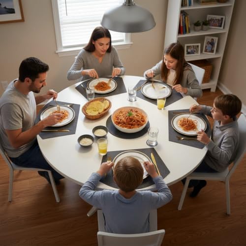 SHACOS Large Size Wedge Placemats with Centerpiece Round Mat Set of 5 Round Table Place Mats Washable Dining Table Placemats Reversible Durable, Black Gray - color: Black Gray