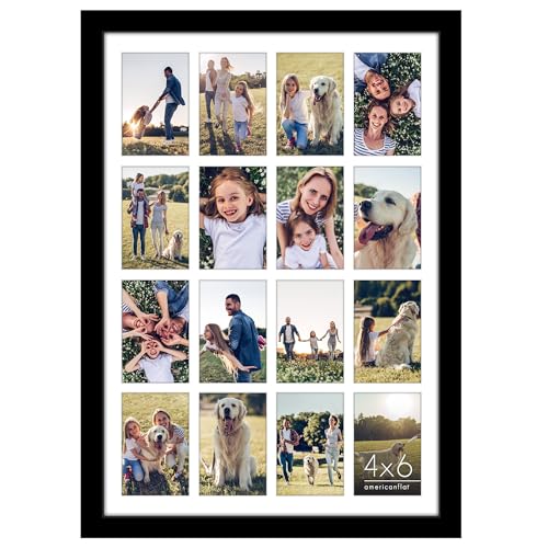 Americanflat 4x6 Collage Picture Frame - Fits 16 - Engineered Wood - Black | Overall frame size 18x26, Polished plexiglass front, hangs vertical or horizontal, sawtooth hangers included - color: Black, size: 18x26, style: Sixteen Photos