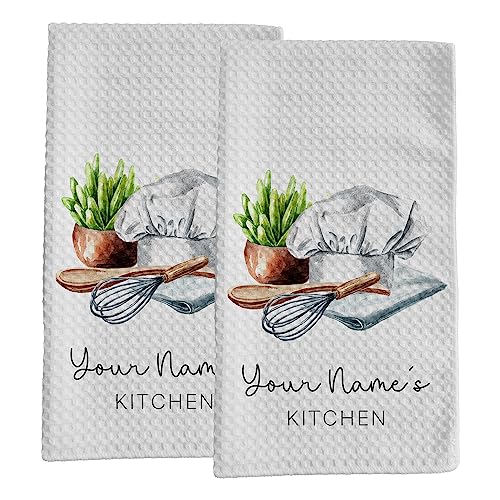 Personalized Kitchen Towel | Custom Tea Towel | Watercolor Utensil Dish Towel | Kitchen Decor | Hand Towel Gift Set | Waffle Weave Dishcloth (Pack of 2 Towels, Design 4) - size: Pack of 2 Towels, style: Design 4