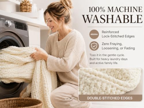 Luxury Chunky Knit Throw Blanket, Boho Chenille Cable Knit Blankets 50x60 | Upgraded no-shedding yarn, Super dense woven craftsmanship ensures durable cozy warmth for sofa, without pilling or fading.