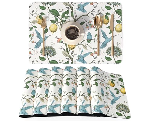 QIYI Leather Placemats Set of 6, 12"x18" Waterproof Table Mats, Hummingbird | Faux Leather, Heat Resistant, Anti Slip, Wipeable Place Mats for Kitchen Dinning, Party Table Décor, Vintage Lemon Trees - color: Vintage Lemon Trees, size: Set of 6