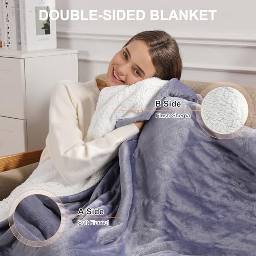 Queen Size Heated Blanket 84''X90'' Heating Blanket - Purple Electric Blanket Flannel Sherpa Double Controllers Heated Blanket with 5 Heat Settings & 10 Hours Auto-Off for Grandma Gifts(Lavender) - color: Lavender Gray, size: Queen 84" x 90"