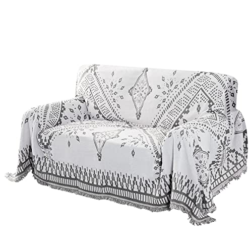 H.VERSAILTEX Reversible Sofa Cover Couch Cover for Dog Sofa Slipcover for Most Shape Sofa Furniture Protector with Tassels Sectional Couch Cover (Large: 71" x 102", Dark Grey/White) - color: White/Dark Grey, size: Large