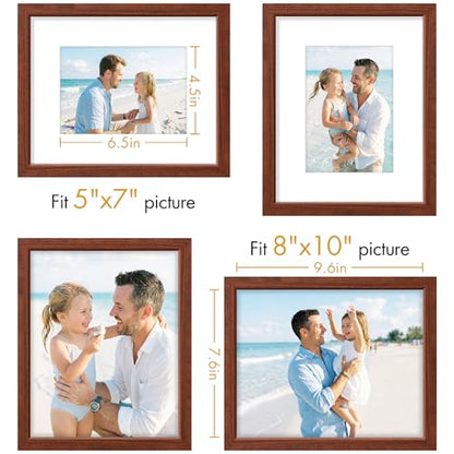 Vittanly Solid Wood 8x10 Picture Frames Set of 4, Brown | 5x7 Picture Frame with Mat, Gallery Wall Frame Set, 8 x 10 Frame for Wall & Tabletop Display, Family, Pet, Christmas - color: Brown, size: 8x10
