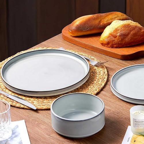 LIANYU 12 Piece Dinnerware Dishes Sets for 4, Stoneware Plates and Bowls | Ceramic Dishware Set for Pasta Dessert Cereal, Rustic Terracotta Bottom, Microwave & Dishwasher Safe, Lucent White - color: Lucent White