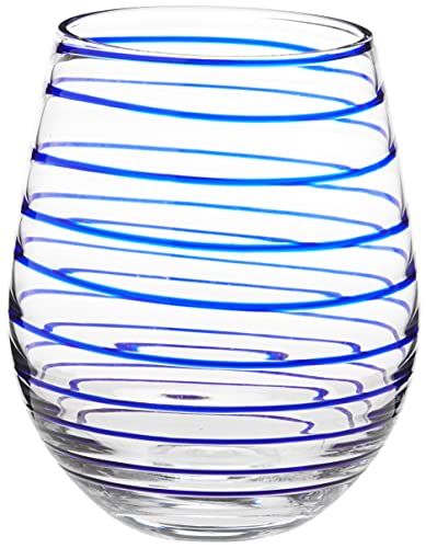 Kate Spade New York Charlotte Street 2Pc Stemless Wine Glass, 2 Count (Pack of 1), Blue - size: 16 Ounces, style: Stemless Wine Glasses