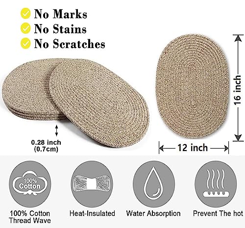 Oval Placemats Set of 4, Woven Placemats Rattan Placemats 12x16 inches Cotton Wicker Placemats Farmhouse Boho Circle Braided Heat Resistant Outdoor Placemats Patio Table Place Mats (Mix Brown) - color: Mix Brown, size: Oval Set of 4
