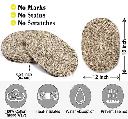Oval Placemats Set of 4, Woven Placemats Rattan Placemats 12x16 inches Cotton Wicker Placemats Farmhouse Boho Circle Braided Heat Resistant Outdoor Placemats Patio Table Place Mats (Mix Brown) - color: Mix Brown, size: Oval Set of 4