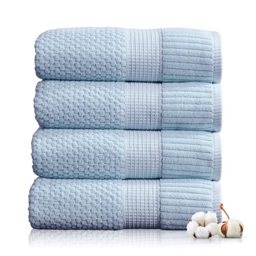 4 Pack 100% Cotton Bath Towels | Blue Towels | Oeko‑TEX Standard 100 | Soft & Absorbent, Quick‑Dry | Trinity Collection - Chambray Blue - color: Chambray Blue, size: Bath Towels (4 Pack)