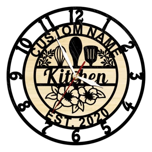 Kitchen Wall Clock Custom Name, Wood Chef Clock Modern Decorative Kitchen Clocks Wall Battery Operated Silent Movement for Restaurant Dinning Room Farmhouse Cooking Lovers Chef Mom Gift - size: 15 inch