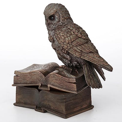 Veronese Design 7 1/8 Inch Owl Perched On Top of Books Cold Cast Resin Bronze Finish Trinket Stash Box