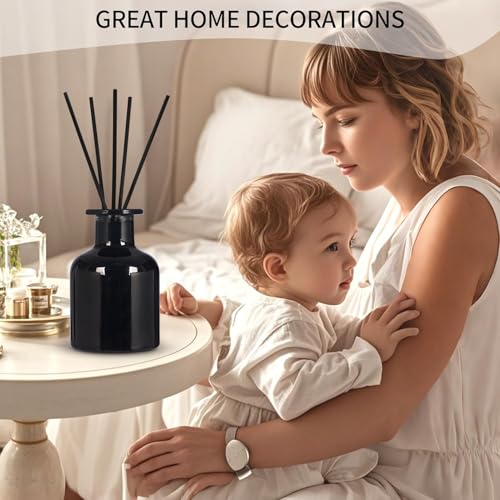 4 Pack Perfume Reed Diffuser Bottle,Empty Big Belly Aromatherapy Essential Oil Bottles Glass Jar with Black Sticks for DIY Fragrance Replacement Diffuser Sets (150ml/ 5 oz, Black Color) - color: Black( 5 Oz )