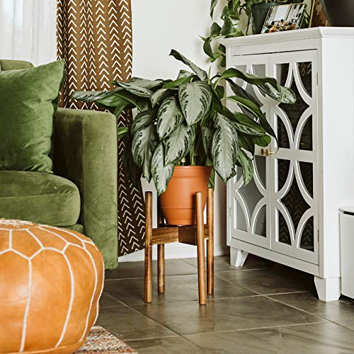 Adjustable Solid Acacia Wood Plant Stand for Indoor Plants, Fits 8-12" Pots | Furniture-grade solid acacia wooden plant stand with adjustable width to fit 8–12 inch pots - color: Hardwood