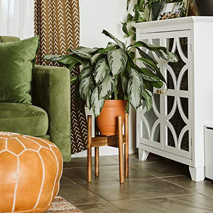 Adjustable Solid Acacia Wood Plant Stand for Indoor Plants, Fits 8-12" Pots | Furniture-grade solid acacia wooden plant stand with adjustable width to fit 8–12 inch pots - color: Hardwood