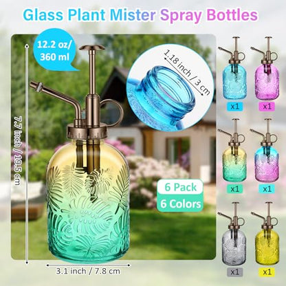 Sliner 6 Pack Glass Plant Mister Spray Bottles 7.7" Tall Glass Water Spray Bottle 12.2 oz Hand Pump Sprayer Fine Mist Watering Can with One Hand Top Pump for Indoor & Outdoor Houseplants (Bronze) - color: Bronze
