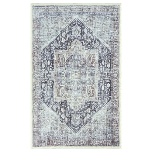 GLN Rugs Bohemian - Taxila - Machine Washable Area Rug, Boho Washable, Non Slip, Low Pile Chenille Area Rug, Entryway, Hallway, Kitchen Rug - Easy Clean (2'x3' Brown and Gray) - color: Brown/Gray/Cream, size: 2' x 3' (Rectangular)