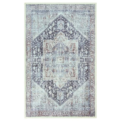 GLN Rugs Bohemian - Taxila - Machine Washable Area Rug, Boho Washable, Non Slip, Low Pile Chenille Area Rug, Entryway, Hallway, Kitchen Rug - Easy Clean (2'x3' Brown and Gray) - color: Brown/Gray/Cream, size: 2' x 3' (Rectangular)