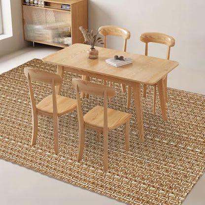 Tan Brown Faux Jute Area Rug 5x7 ft,Braided Solid Rubber Backed Indoor Rug | Washable neutral floor carpet, ideal for living room, bedroom, office and dining space - size: 5' x 7' (Rectangular)
