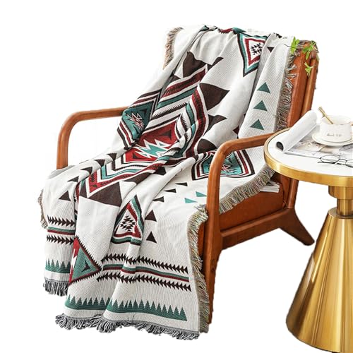 Homesy Aztec Throw Blanket Native Southwestern Bed Blankets 63"x87" White | Southwest Decor,Boho Style,Sofa Couch Chair Cover,Outdoor Beach Car Tent Travel Camping Use,Tapestry,Reversible and Tassel - color: White, size: 63"x87"
