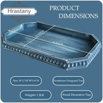 Hrastany Blue Wood Deocrative Tray, Coffee Table Tray for Centerpiece - color: Burnt-c8, size: 15.7" x 10.2" x 1.6"