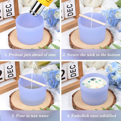 CONNOO 8 Pack 12 OZ Purple Glass Wide Mouth Candle Jars | Airtight Bamboo Lids, Sticky Warning Labels, Empty Container Bulk, Dishwasher Safe - color: Purple