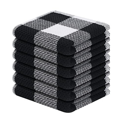 Homaxy 100% Cotton Check 6 Pack Dish Cloths, 12" x 12", White & Black | Waffle Weave, Plaid, Super Soft and Absorbent Dish Rags, Quick Drying, Multi-Purpose - color: White & Black, size: 12 x 12 - 6 Pack
