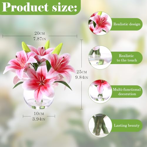Artificial Tiger Lily Arrangement in Glass Vase, Realistic Touch Silk Flowers, FakeLilies with Faux Water - color: Light Pink