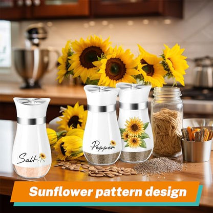 Sunflower Salt and Pepper Shakers - 4 oz Refillable Glass Farmhouse Set | Sunflower Glass Shakers Add Farmhouse Charm to Kitchen Tables And Suit Housewarming Gifts, Thanksgiving And Christmas Decor. - color: Sunflower