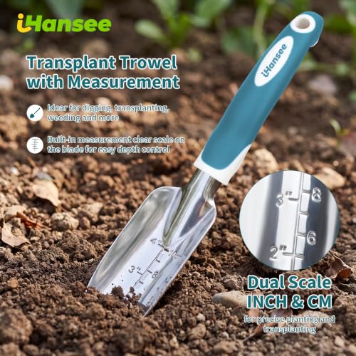 Blue Garden Tools 4-Piece, Aluminum Alloy Gardening Hand Tool Set | Transplant Trowel, Hand Rake, Curved Pruner with Ergonomic Handle, Garden Gloves, Gardening Gift for Men Women Plant Lover - color: blue-4pcs