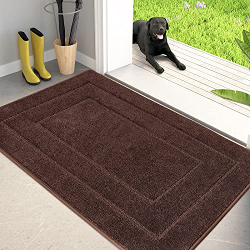 PURRUGS Dirt Trapping Door Mat Indoor Entrance, 34" x 59", Brown | Machine Washable, Non-Slip, Waterproof TPR Backing, Super Absorbent, Low Profile, Entryway Rug for Muddy Paws and Shoes - color: Brown, size: 34" X 59"