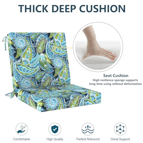 DYTXIII Outdoor Midback Chair Cushions Set of 2-20"x17" Water Repellent & Fade-Resistant Patio Seat Cushions with High-Resiliency Foam, Non-Slip Ties for Dining, Balcony Furniture-Paisley Lapis - color: Paisley Lapis