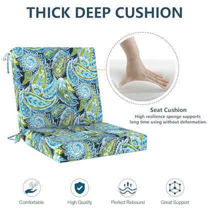 DYTXIII Outdoor Midback Chair Cushions Set of 2-20"x17" Water Repellent & Fade-Resistant Patio Seat Cushions with High-Resiliency Foam, Non-Slip Ties for Dining, Balcony Furniture-Paisley Lapis - color: Paisley Lapis