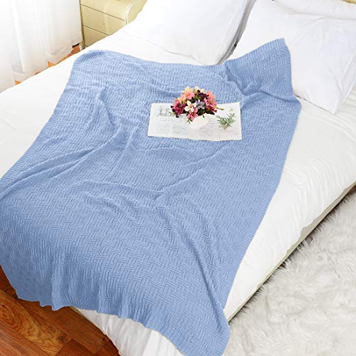 uxcell 100% Cotton Knit Throw Blanket, Cable Decors Light Blue 47x70 - color: Light Blue