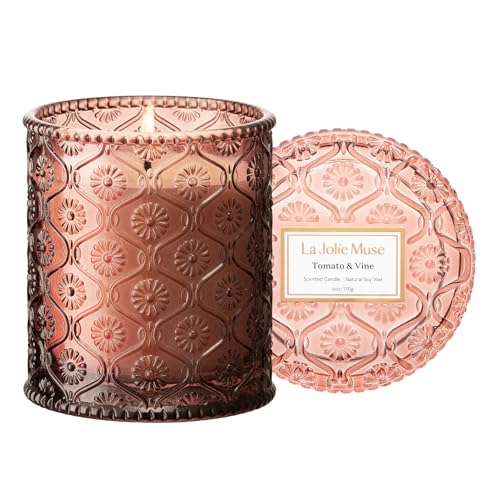 LA JOLIE MUSE Tomato & Vine Scented Candles for Home, Natural Soy, 40 Hrs | Luxury Jar Candles, Clean Non Toxic, Gifts for Women & Men, Tomato Leaf,Decorative Fresh Garden Candle for Candle Warmer Lamp - color: Tomato & Vine