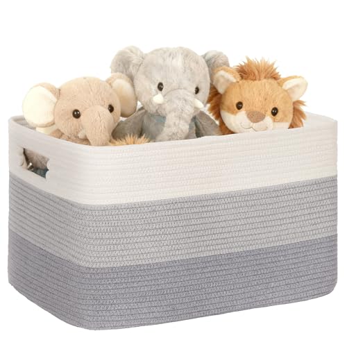 45L Small Woven Laundry Basket Hamper with Handles, Gradient Grey | collapsible wicker hamper, storage for dirty clothes, toys, blankets, gifts, living room, bedroom, bathroom, 18"x14"x11" - color: Gradient Grey, size: 45L