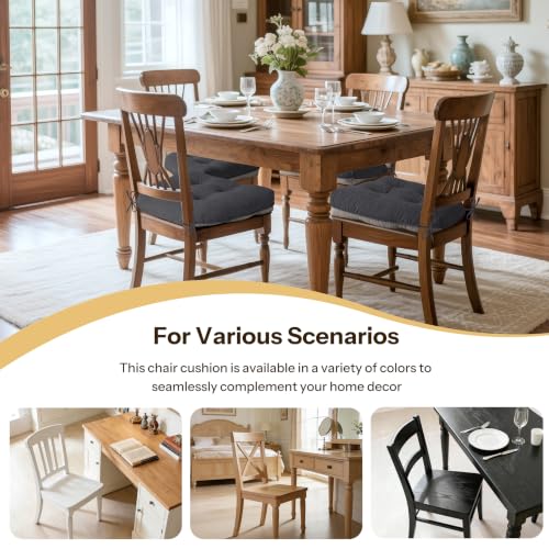 Anti Slip Kitchen Chair Cushions Set of 4 18"X16.5"X3" Dark Grey | Elegant Breathable Textured Fabric, with Ties, Tufted, Thick Polyester Filling, for Dining Chairs, Folding Chairs, Office - color: Dark Grey