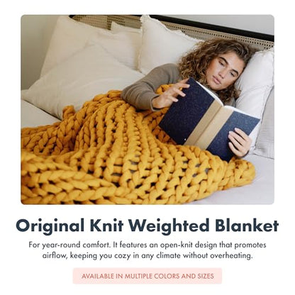 Chunky Knit Weighted Blanket - Breathable, Cooling, Hand Made Knit Throw Blanket for Sleep for Relaxation - Machine Washable, Stylish Design (Taupe, Throw | 12lbs | 44"x60") | Soft jersey-knit Taupe shell, 100% recycled hypoallergenic fill. Cooling weight