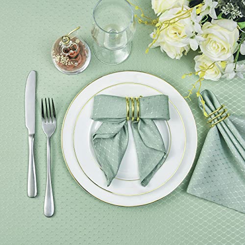 Sage Green Jacquard 17x17 Square Polyester Cloth Napkins Set of 8 | Waterproof, Stain Resistant, Shrink Proof, Washable, fabric, Outdoor, Dining, Wedding, Kitchen, Party, Banquet, Reusable - color: Sage Green