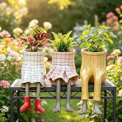 DOLSAO Leggy Pot Funny Planter Set, 3 Pack Resin Hanging Leg Flower Pots, Sculpture Fun Unique Carved Cute Skirt Shape Suitable for Modern Indoor Outdoor Plant Lovers Succulents Bonsai Desktop Decor