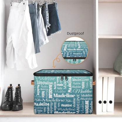Custom Name Storage Basket, Personalized Keepsake Box, Grey Green | Foldable Fabric Gradient Large Memory Bin with Handle Lid Lightweight Waterproof Dustproof, 14"L x 10.2"W x 10.4"H - color: Option 4